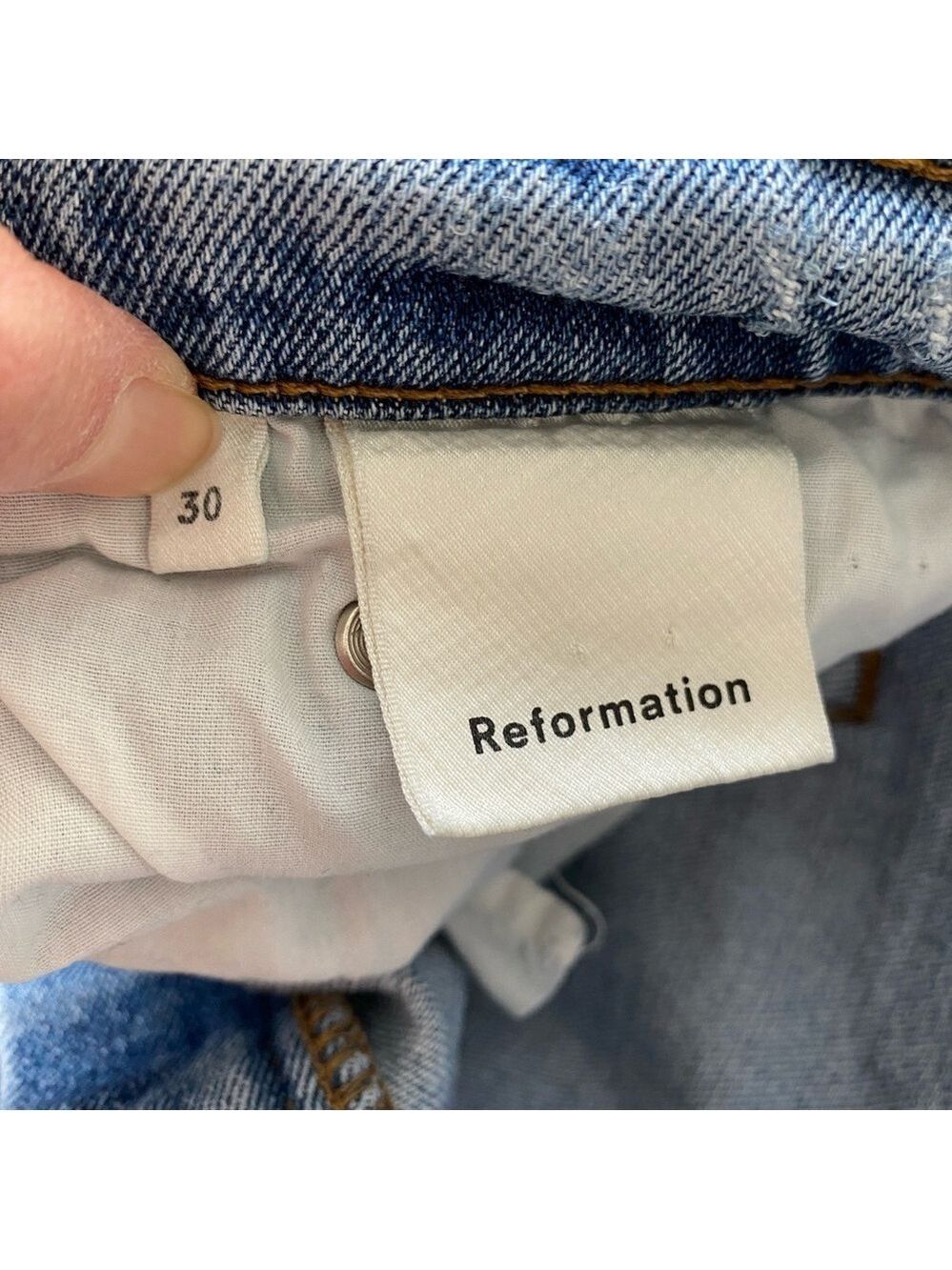 Reformation Cropped Flood Jeans Distressed Raw Hem in Olympic Wash Sz 30 - Picture 10 of 16